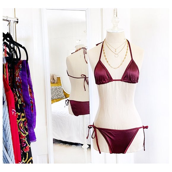 American Apparel Other - [ AMERICAN APPAREL ] Satin Burgundy String Bikini Top